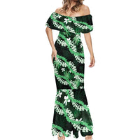 Puakenikeni Maile Lei Mermaid Dress Frangipani Green Tropical Leaves LT01 - Polynesian Pride