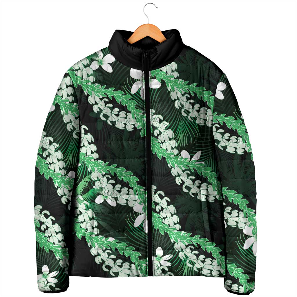 Puakenikeni Maile Lei Padded Jacket Frangipani Green Tropical Leaves