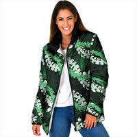 Puakenikeni Maile Lei Padded Jacket Frangipani Green Tropical Leaves