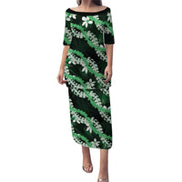 Puakenikeni Maile Lei Puletasi Frangipani Green Tropical Leaves LT01 Long Dress Green - Polynesian Pride