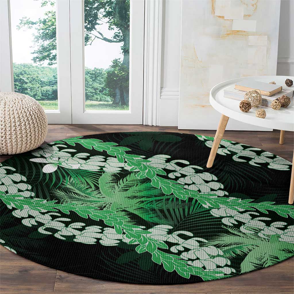 Puakenikeni Maile Lei Round Carpet Frangipani Green Tropical Leaves