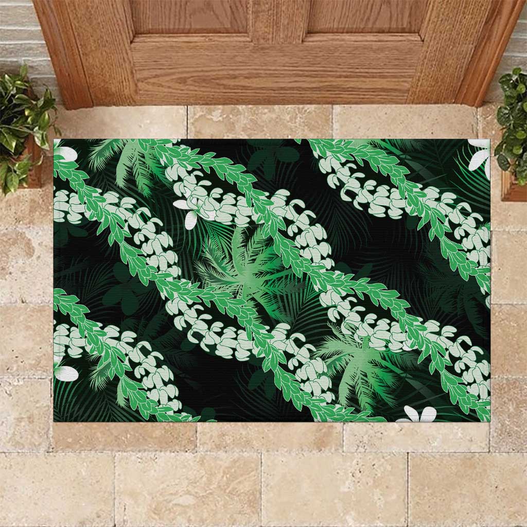 Puakenikeni Maile Lei Rubber Doormat Frangipani Green Tropical Leaves LT01 Green - Polynesian Pride