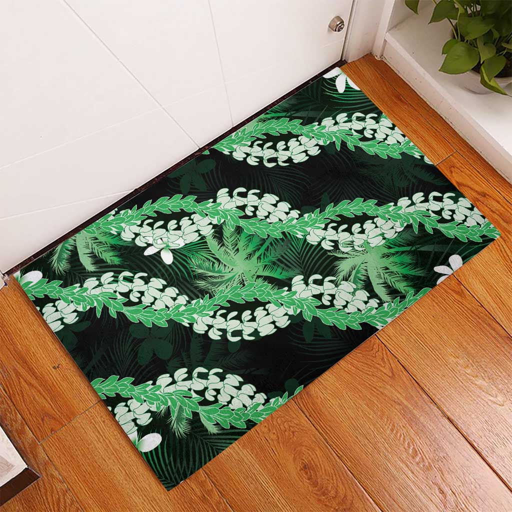Puakenikeni Maile Lei Rubber Doormat Frangipani Green Tropical Leaves