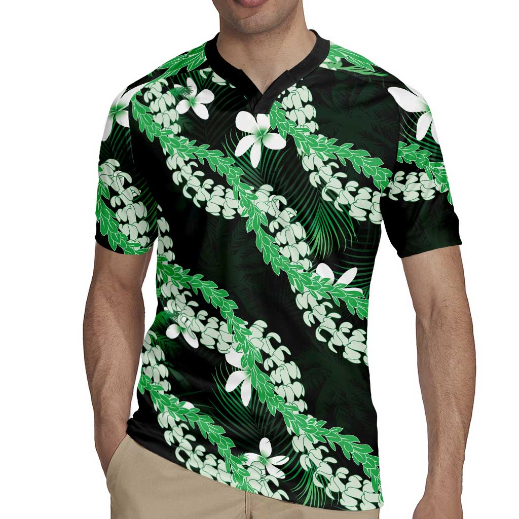 Puakenikeni Maile Lei Rugby Jersey Frangipani Green Tropical Leaves