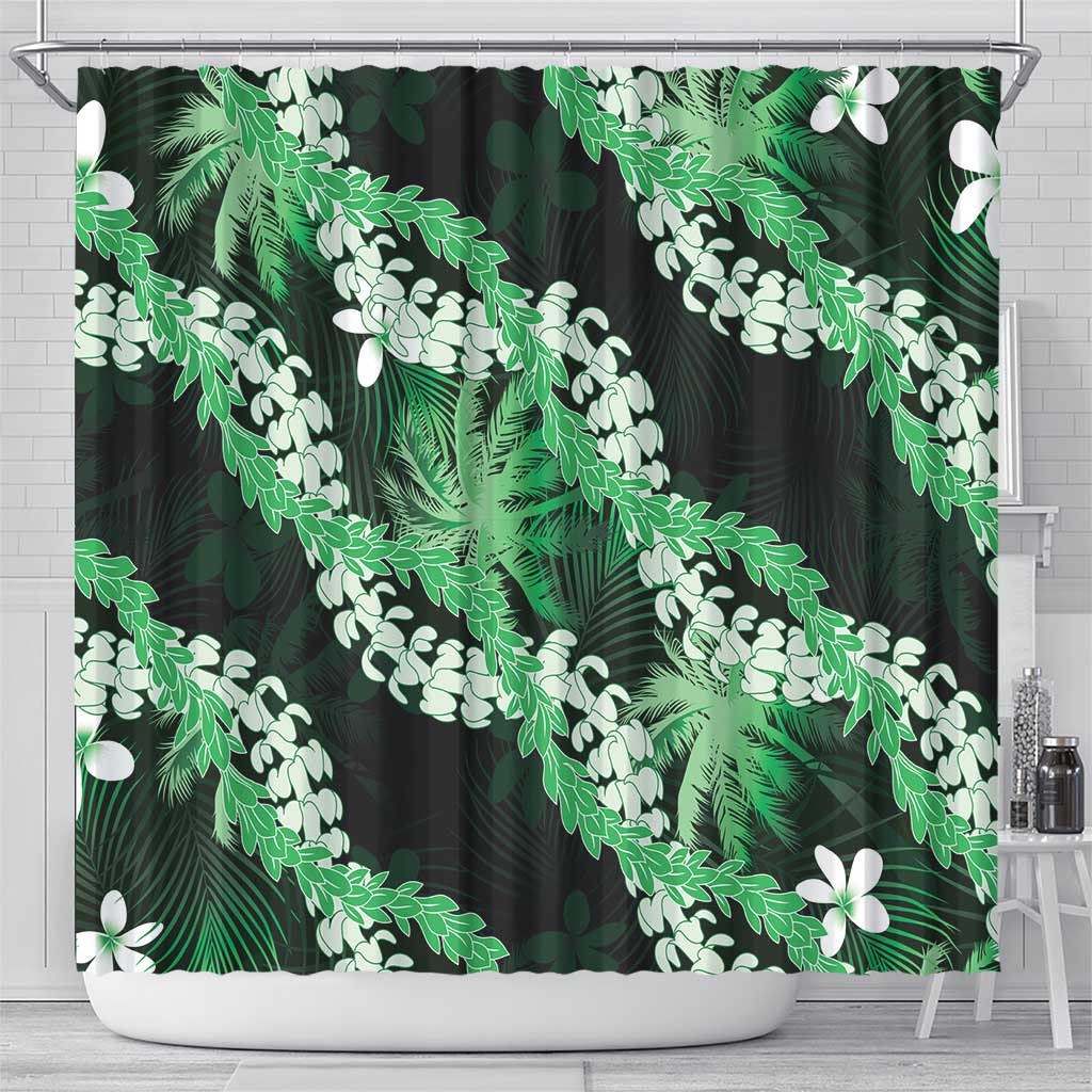 Puakenikeni Maile Lei Shower Curtain Frangipani Green Tropical Leaves