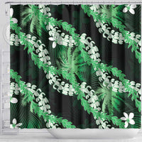 Puakenikeni Maile Lei Shower Curtain Frangipani Green Tropical Leaves