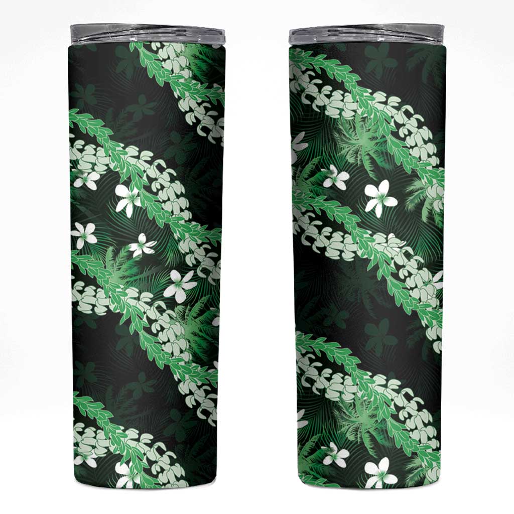 Puakenikeni Maile Lei Skinny Tumbler Frangipani Green Tropical Leaves LT01 Green - Polynesian Pride