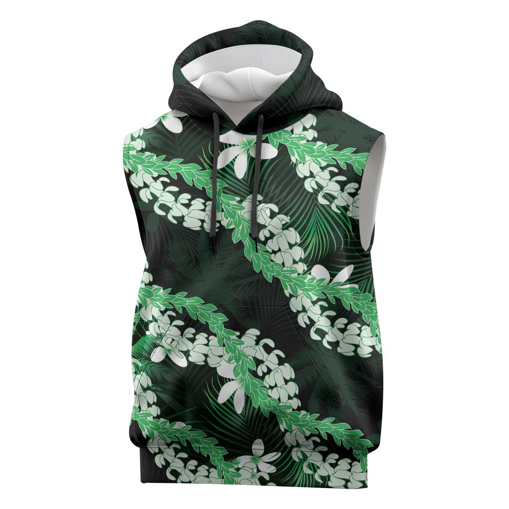 Puakenikeni Maile Lei Sleeveless Hoodie Frangipani Green Tropical Leaves LT01 Green - Polynesian Pride