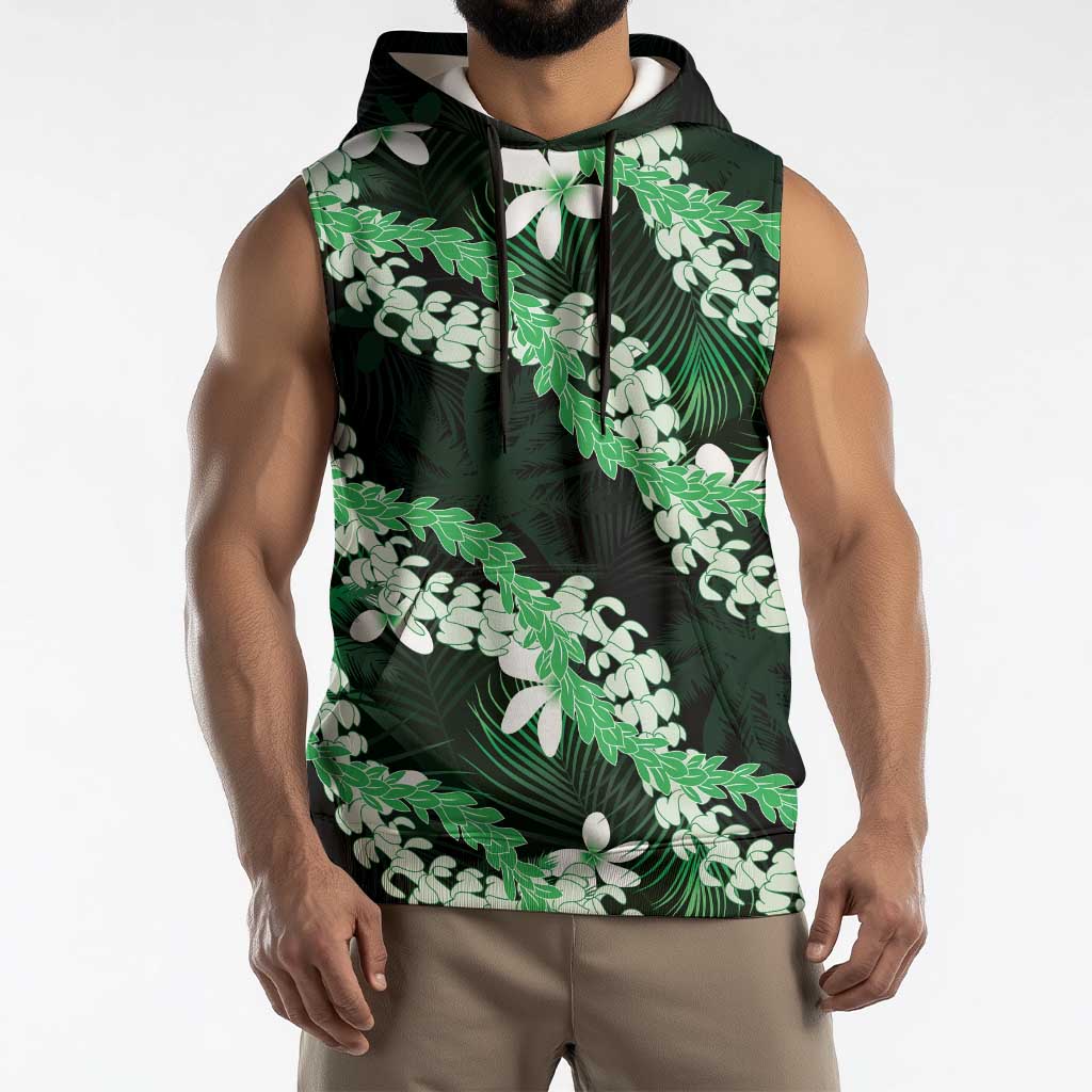 Puakenikeni Maile Lei Sleeveless Hoodie Frangipani Green Tropical Leaves LT01 - Polynesian Pride