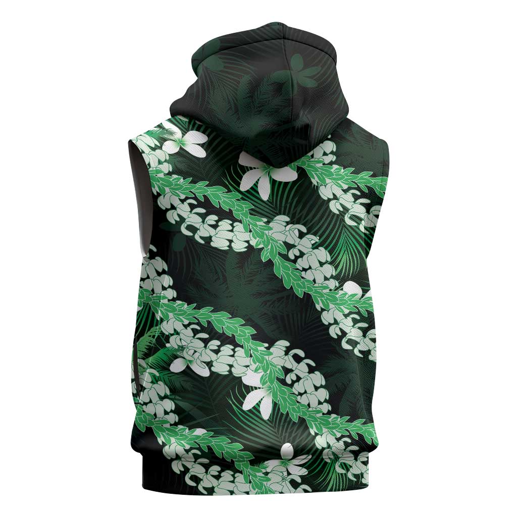 Puakenikeni Maile Lei Sleeveless Zip Hoodie Frangipani Green Tropical Leaves LT01 - Polynesian Pride