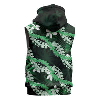 Puakenikeni Maile Lei Sleeveless Zip Hoodie Frangipani Green Tropical Leaves LT01 - Polynesian Pride