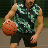 Puakenikeni Maile Lei Sleeveless Zip Hoodie Frangipani Green Tropical Leaves LT01 - Polynesian Pride