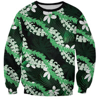 Puakenikeni Maile Lei Sweatshirt Frangipani Green Tropical Leaves