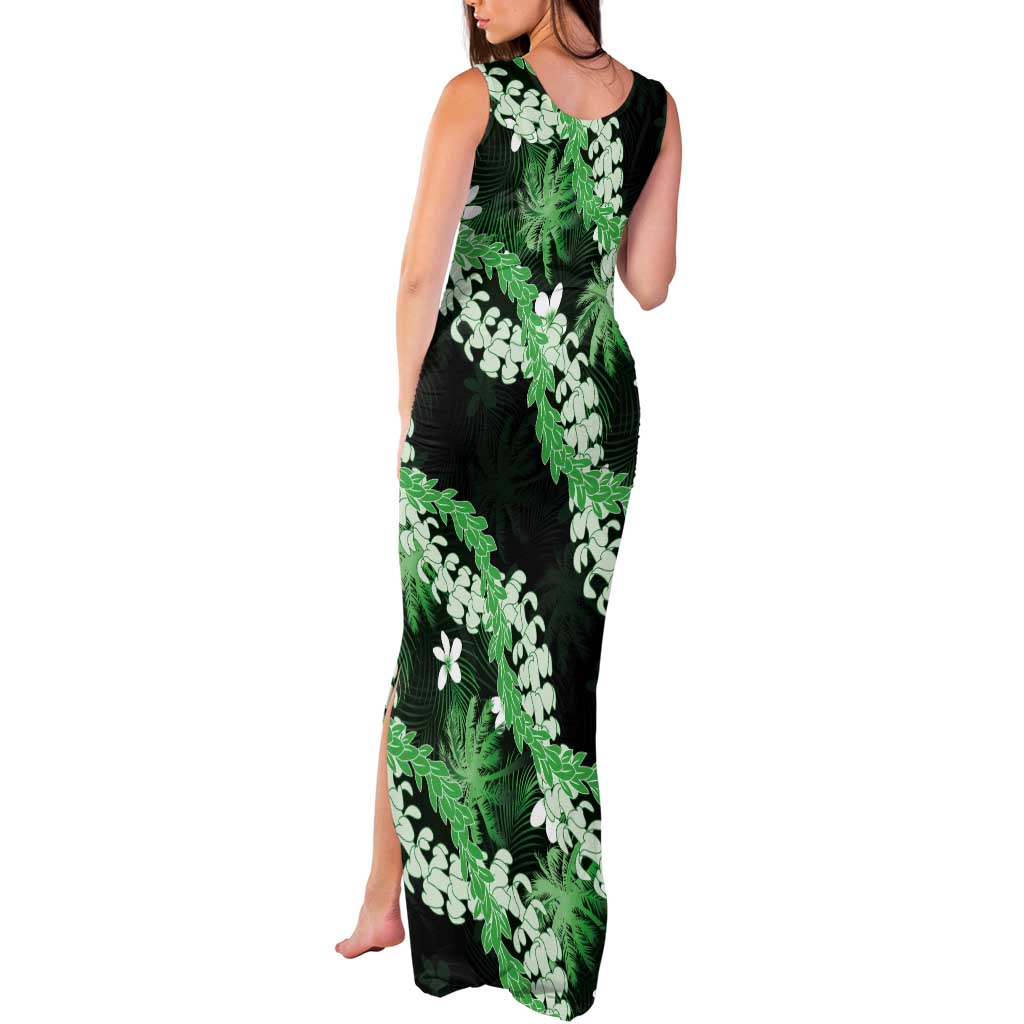 Puakenikeni Maile Lei Tank Maxi Dress Frangipani Green Tropical Leaves LT01 - Polynesian Pride