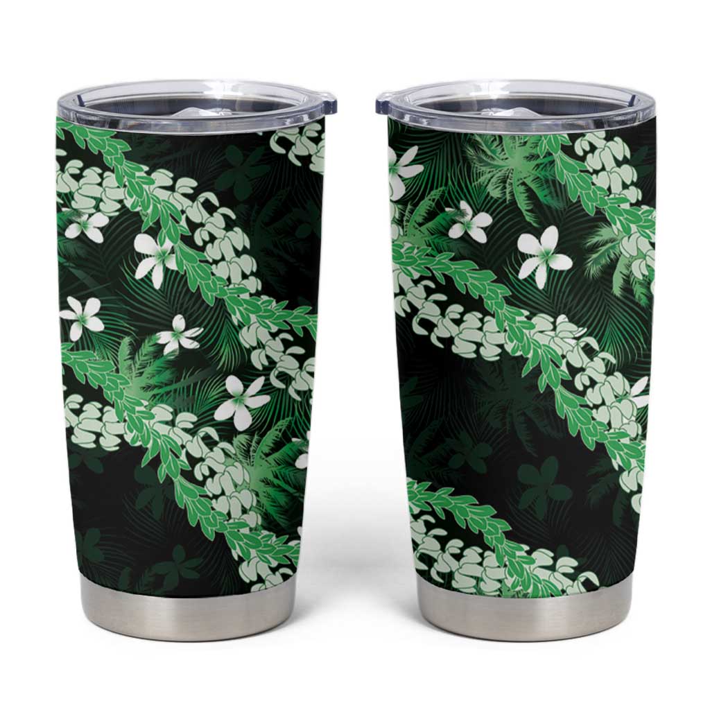 Puakenikeni Maile Lei Tumbler Cup Frangipani Green Tropical Leaves