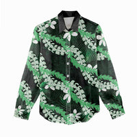 Puakenikeni Maile Lei Women Casual Shirt Frangipani Green Tropical Leaves LT01 - Polynesian Pride