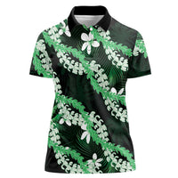 Puakenikeni Maile Lei Women Polo Shirt Frangipani Green Tropical Leaves LT01 Female Green - Polynesian Pride