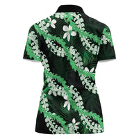Puakenikeni Maile Lei Women Polo Shirt Frangipani Green Tropical Leaves LT01 - Polynesian Pride