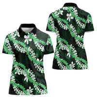 Puakenikeni Maile Lei Women Polo Shirt Frangipani Green Tropical Leaves LT01 - Polynesian Pride