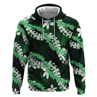 Puakenikeni Maile Lei Zip Hoodie Frangipani Green Tropical Leaves LT01 Pullover Hoodie Green - Polynesian Pride