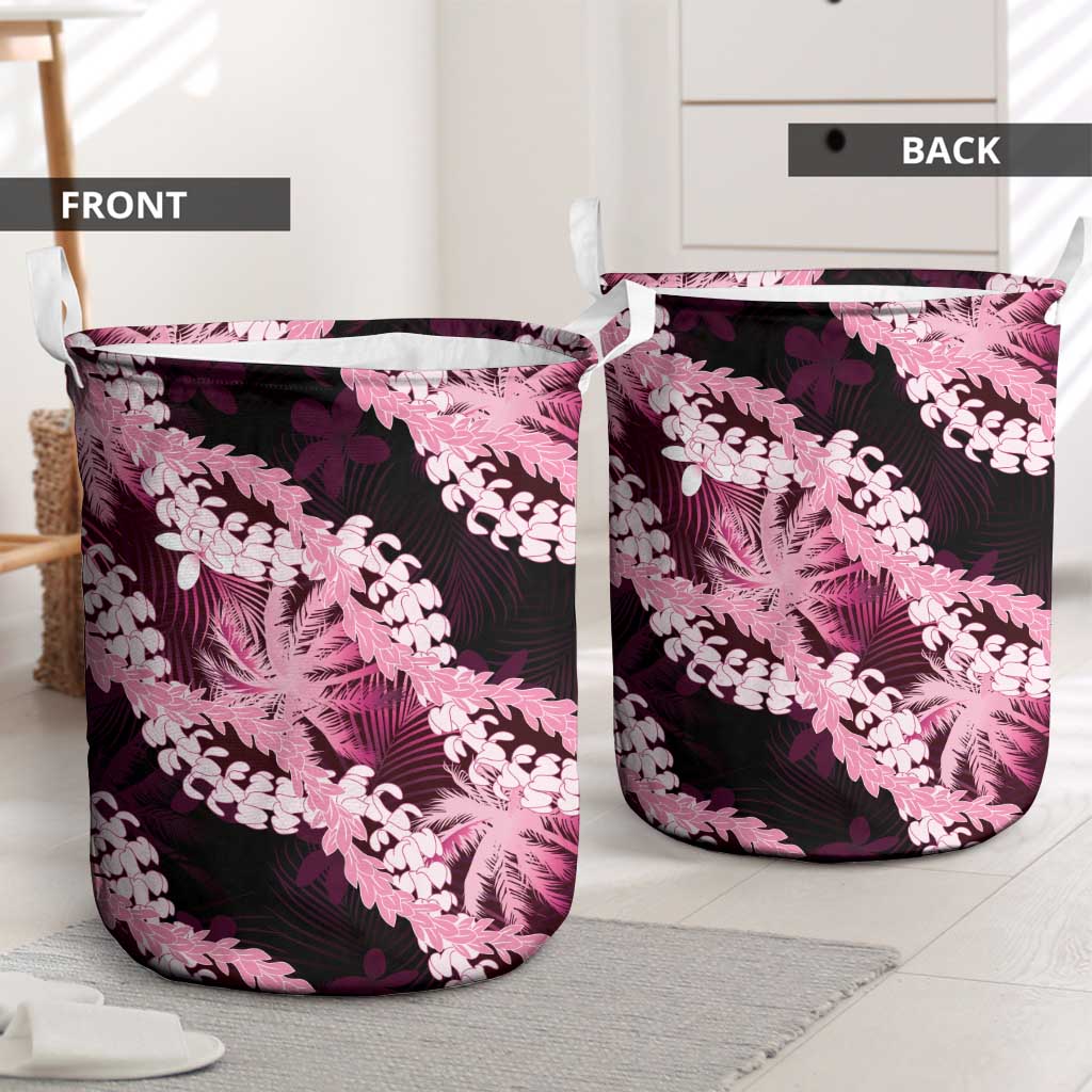 Puakenikeni Maile Lei Laundry Basket Frangipani Pink Tropical Leaves