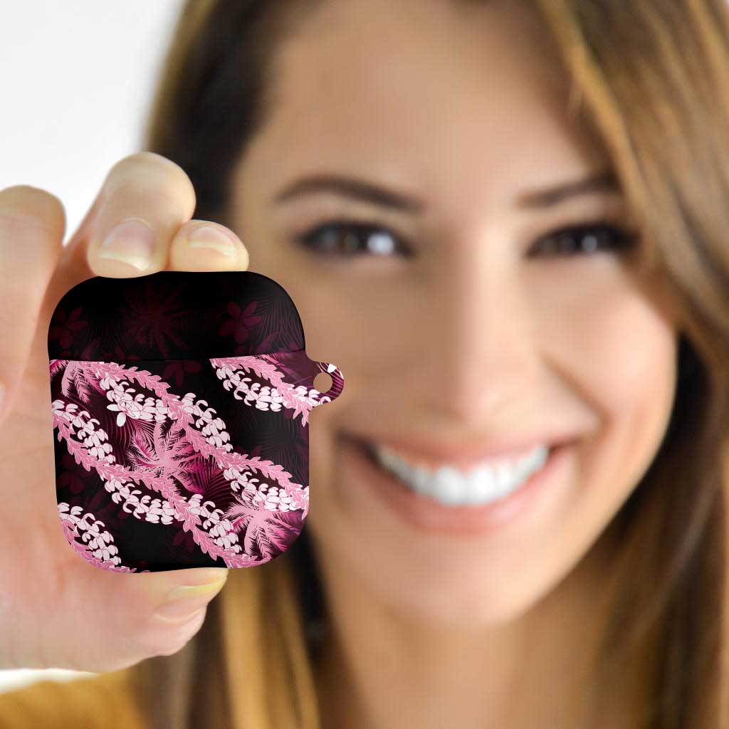 Puakenikeni Maile Lei AirPods Case Frangipani Pink Tropical Leaves
