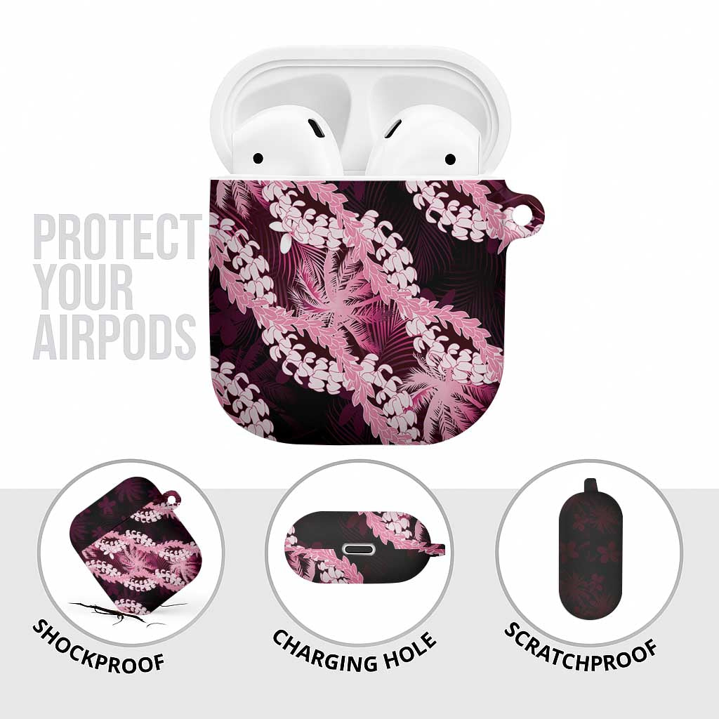 Puakenikeni Maile Lei AirPods Case Frangipani Pink Tropical Leaves