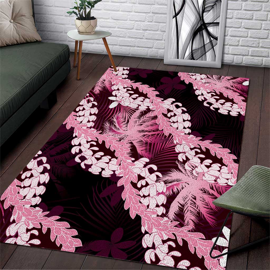 Puakenikeni Maile Lei Area Rug Frangipani Pink Tropical Leaves