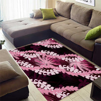 Puakenikeni Maile Lei Area Rug Frangipani Pink Tropical Leaves