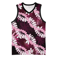 Puakenikeni Maile Lei Basketball Jersey Frangipani Pink Tropical Leaves