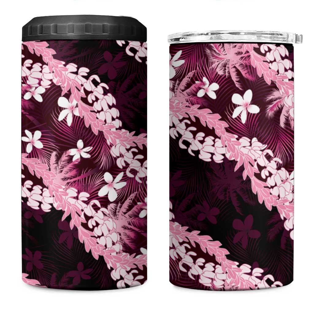 Puakenikeni Maile Lei 4 in 1 Can Cooler Tumbler Frangipani Pink Tropical Leaves LT01 One Size: 16 oz Pink - Polynesian Pride