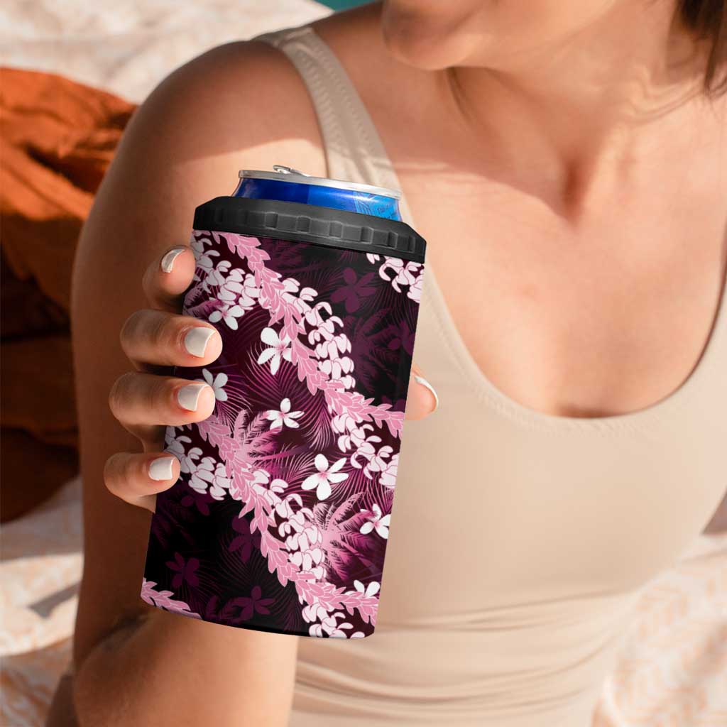 Puakenikeni Maile Lei 4 in 1 Can Cooler Tumbler Frangipani Pink Tropical Leaves LT01 - Polynesian Pride