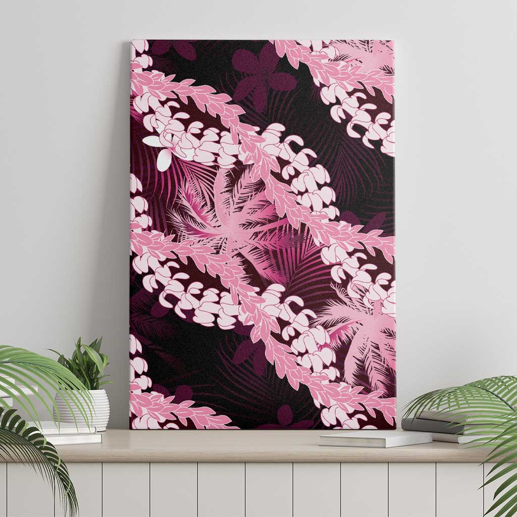 Puakenikeni Maile Lei Canvas Wall Art Frangipani Pink Tropical Leaves