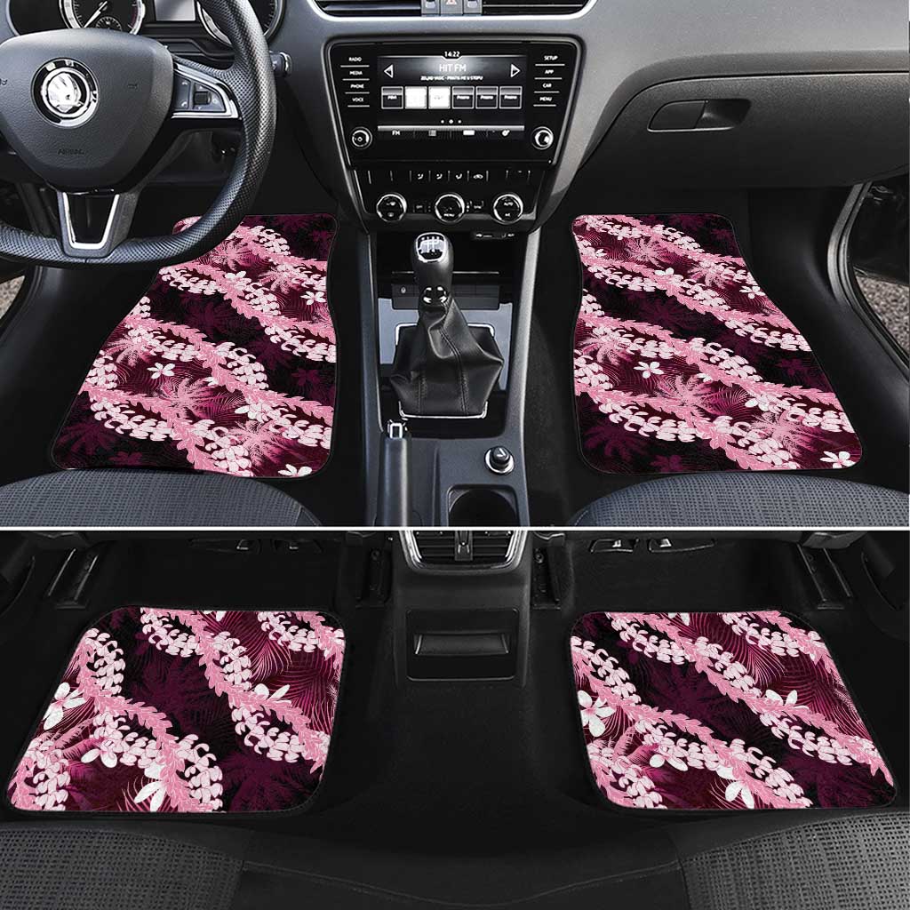 Puakenikeni Maile Lei Car Mats Frangipani Pink Tropical Leaves LT01 Set 4pcs Pink - Polynesian Pride