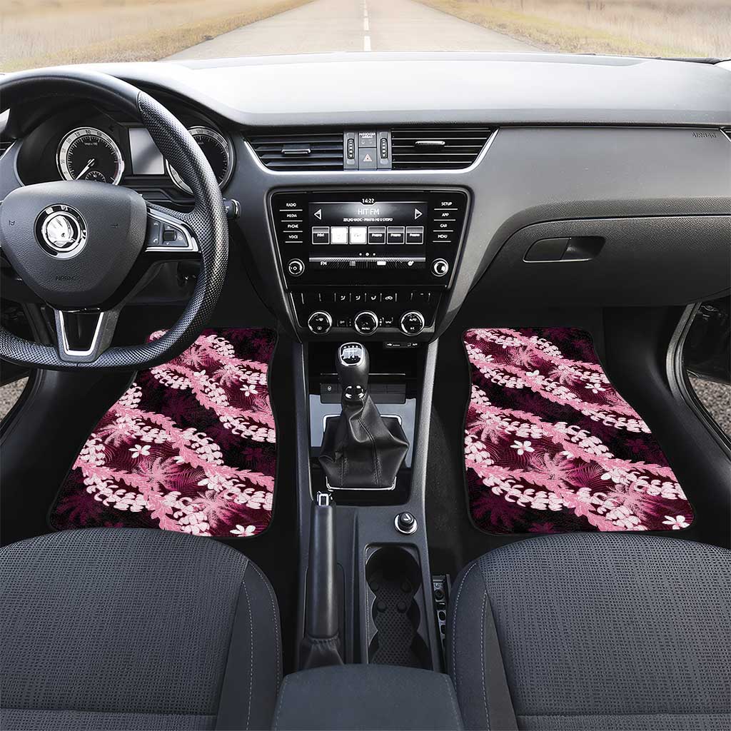 Puakenikeni Maile Lei Car Mats Frangipani Pink Tropical Leaves LT01 Set 2pcs - Front Pink - Polynesian Pride