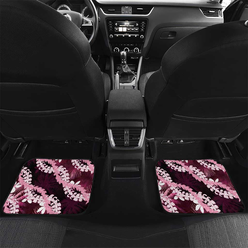 Puakenikeni Maile Lei Car Mats Frangipani Pink Tropical Leaves LT01 Set 2pcs - Back Pink - Polynesian Pride
