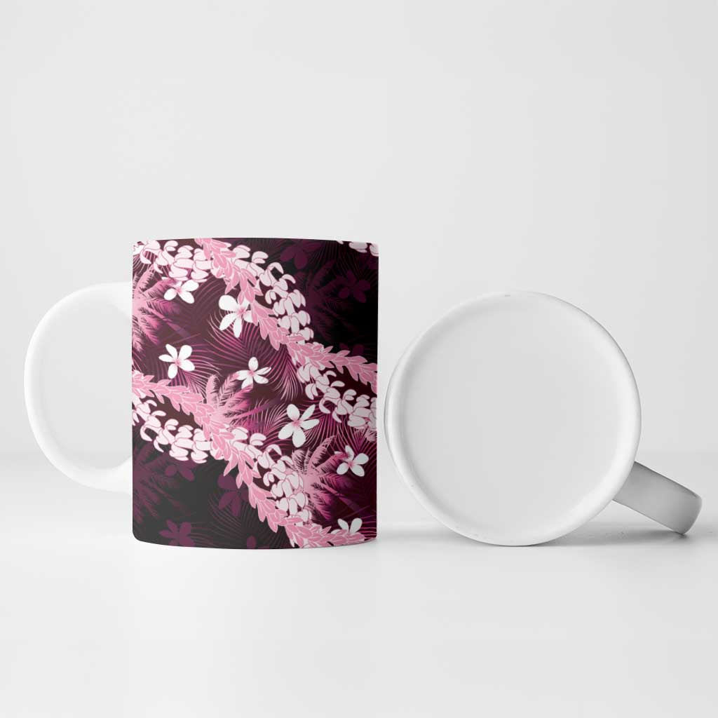 Puakenikeni Maile Lei Ceramic Mug Frangipani Pink Tropical Leaves