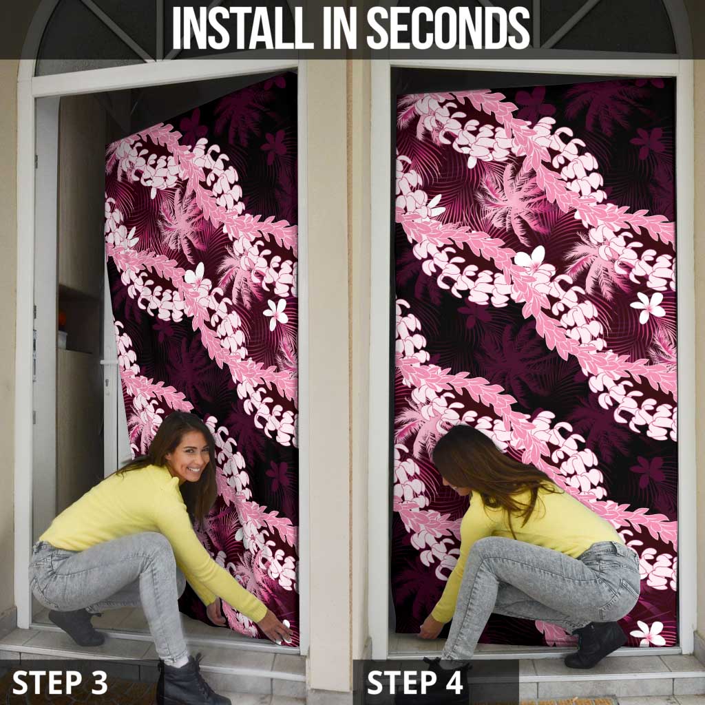 Puakenikeni Maile Lei Door Cover Frangipani Pink Tropical Leaves