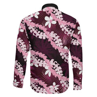 Puakenikeni Maile Lei Family Matching Long Sleeve Bodycon Dress and Hawaiian Shirt Frangipani Pink Tropical Leaves LT01 - Polynesian Pride