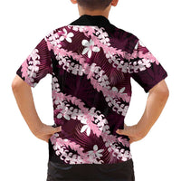 Puakenikeni Maile Lei Family Matching Off The Shoulder Long Sleeve Dress and Hawaiian Shirt Frangipani Pink Tropical Leaves LT01 - Polynesian Pride