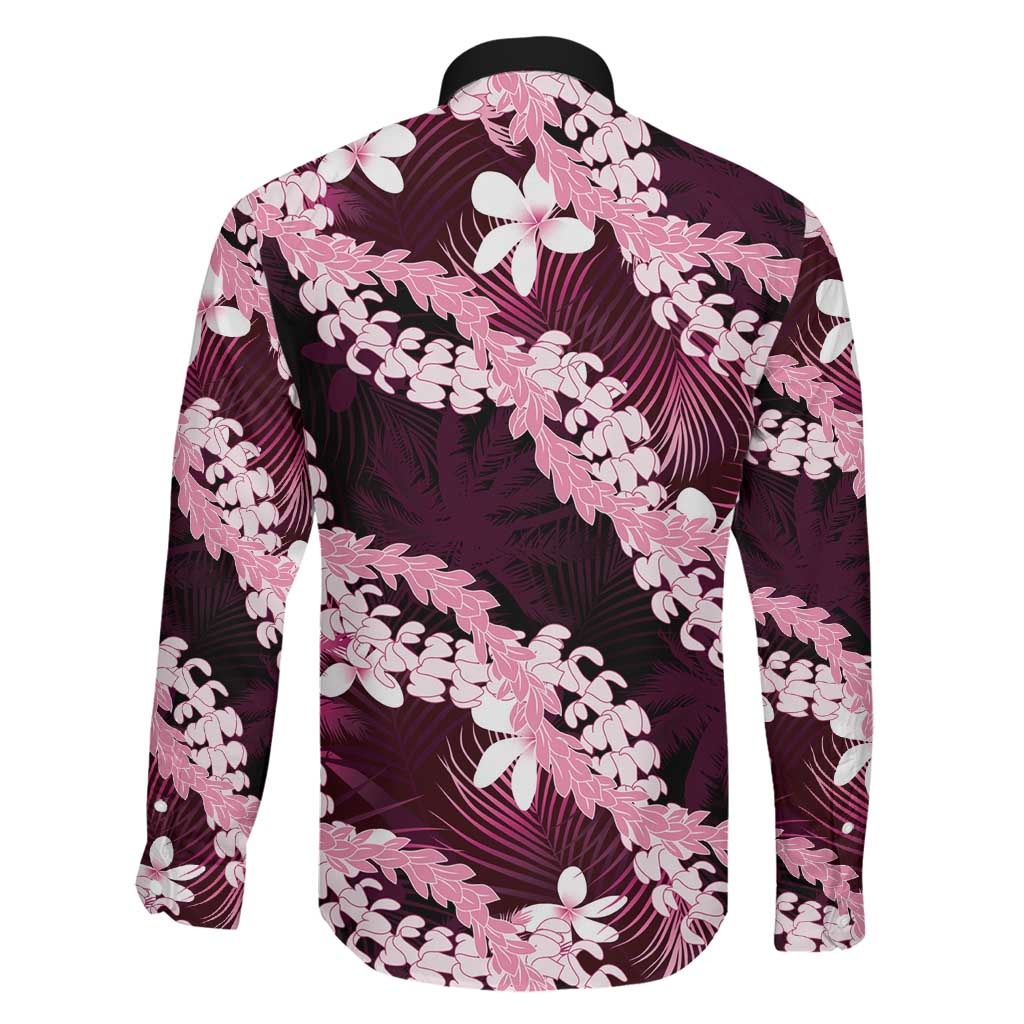 Puakenikeni Maile Lei Family Matching Off The Shoulder Long Sleeve Dress and Hawaiian Shirt Frangipani Pink Tropical Leaves LT01 - Polynesian Pride