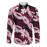 Puakenikeni Maile Lei Family Matching Puletasi and Hawaiian Shirt Frangipani Pink Tropical Leaves LT01 Dad's Shirt - Long Sleeve Pink - Polynesian Pride