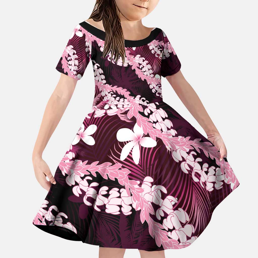 Puakenikeni Maile Lei Family Matching Summer Maxi Dress and Hawaiian Shirt Frangipani Pink Tropical Leaves LT01 Daughter's Dress Pink - Polynesian Pride