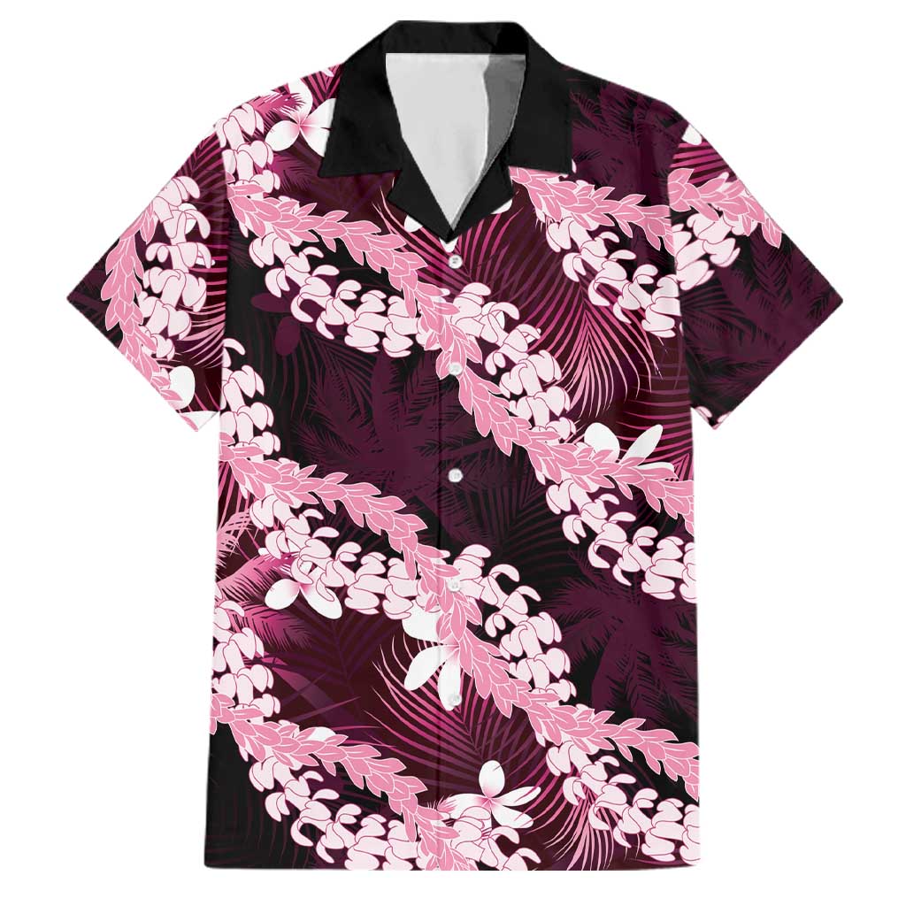 Puakenikeni Maile Lei Family Matching Tank Maxi Dress and Hawaiian Shirt Frangipani Pink Tropical Leaves LT01 Dad's Shirt - Short Sleeve Pink - Polynesian Pride