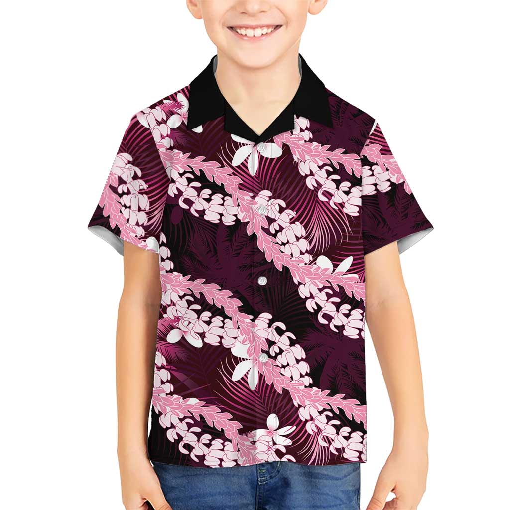 Puakenikeni Maile Lei Family Matching Tank Maxi Dress and Hawaiian Shirt Frangipani Pink Tropical Leaves LT01 Son's Shirt Pink - Polynesian Pride