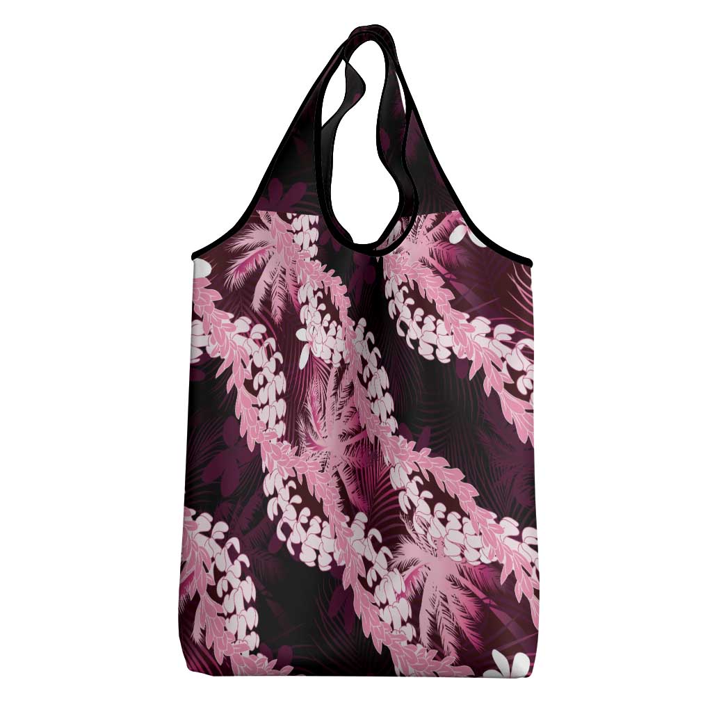 Puakenikeni Maile Lei Grocery Bag Frangipani Pink Tropical Leaves