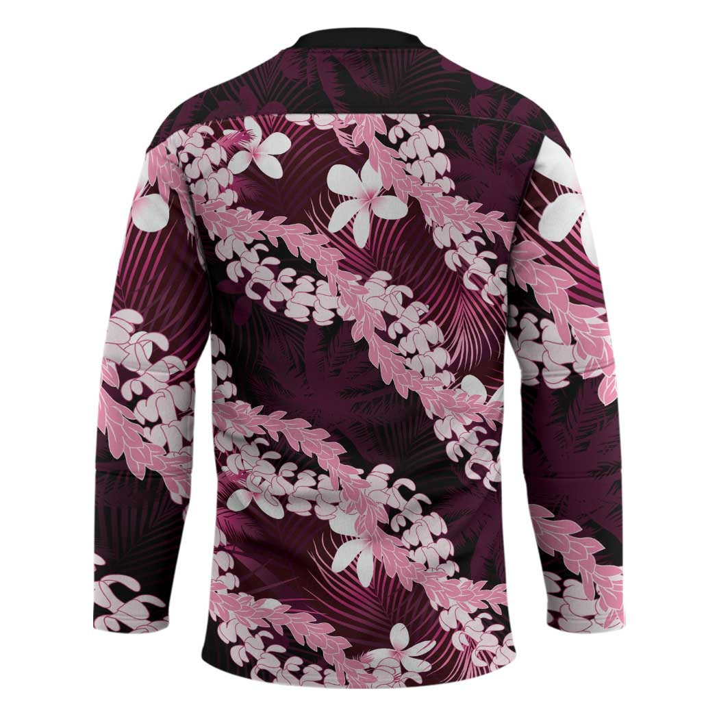 Puakenikeni Maile Lei Hockey Jersey Frangipani Pink Tropical Leaves