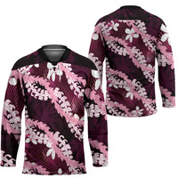 Puakenikeni Maile Lei Hockey Jersey Frangipani Pink Tropical Leaves