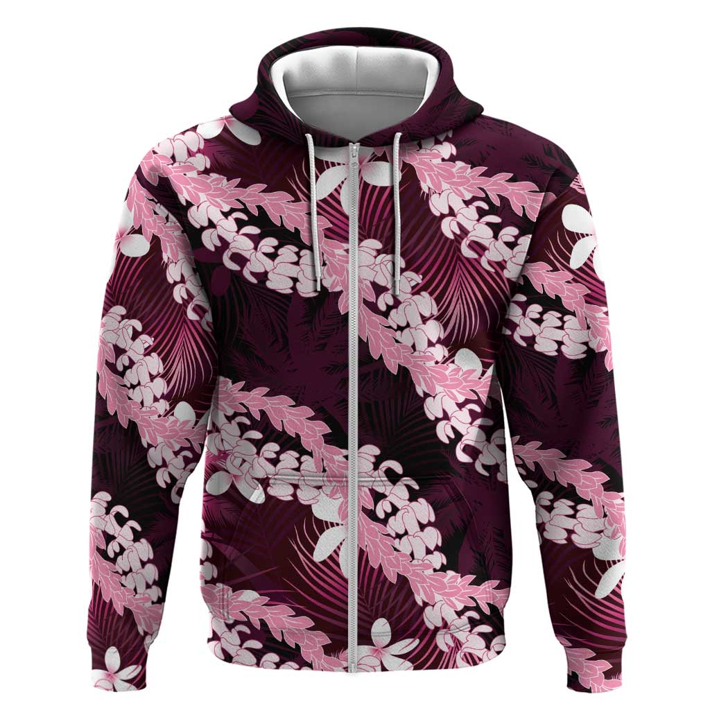Puakenikeni Maile Lei Hoodie Frangipani Pink Tropical Leaves