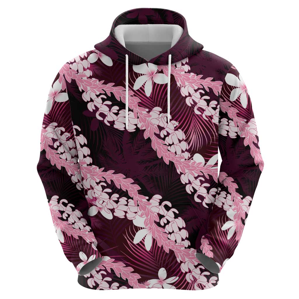 Puakenikeni Maile Lei Hoodie Frangipani Pink Tropical Leaves